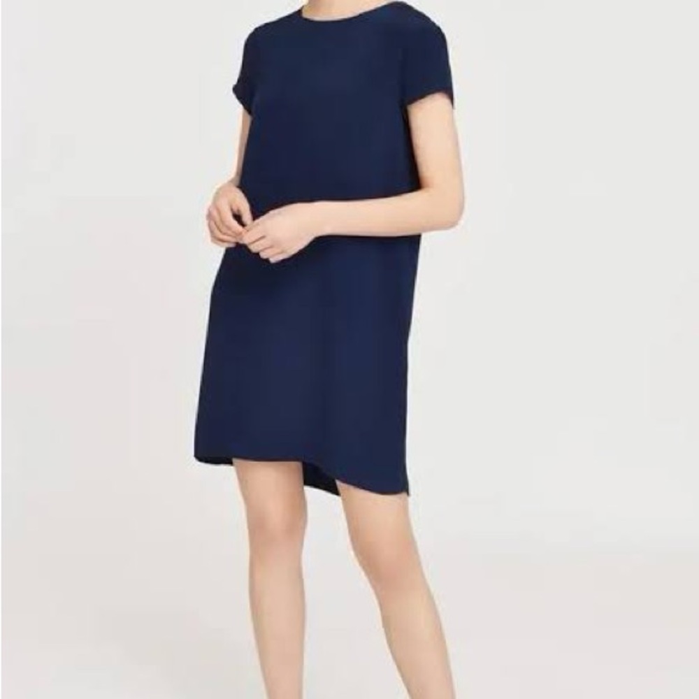 Cuyana Navy 100% Silk Tee Dress
